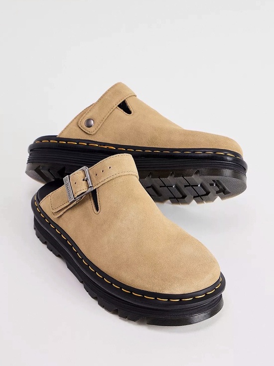 Dr. Martens Shoes - DR. MARTENS Zebzag Tan Suede Platform Mules Clogs 10